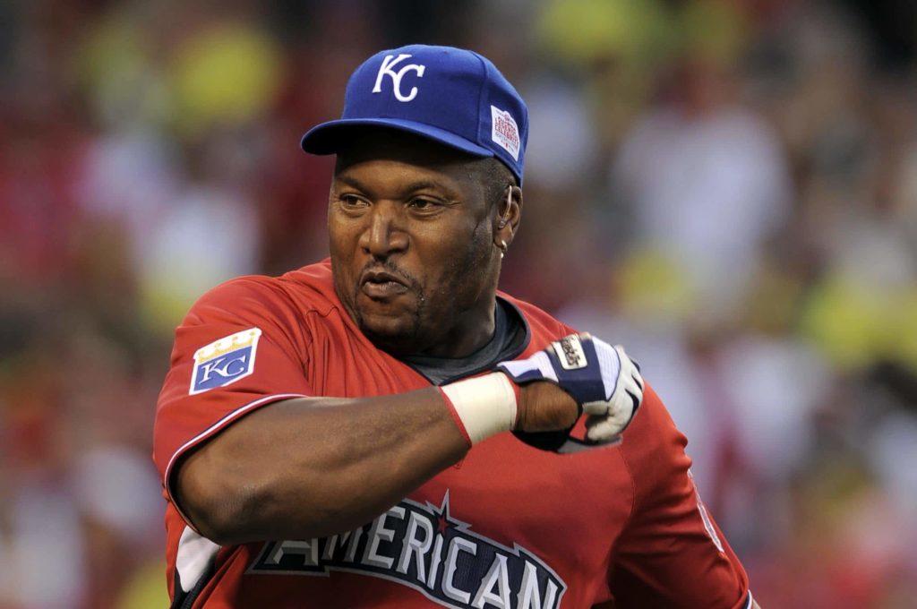 Legend Bo Jackson reacts after hiting a home run during the All-Star Legends & Celebrity softball game, Sunday, July 11, 2010, in Anaheim, Calif. (AP Photo/Mark J. Terrill)