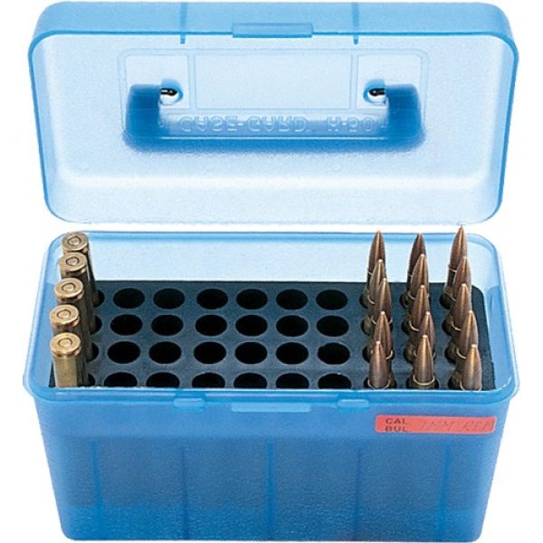 Mtm Deluxe Ammo Box 50-rounds – Rifle 7mm Rm To 300 Wm Clr Blu