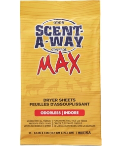 H.S. Scent-A-Way Max Odorless Dryer Sheets, 6.5"x9", 15-Pack