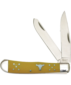 ABKT Cattleman's Cutlery 3.25" Yellow Handle Trapper 2-Blade